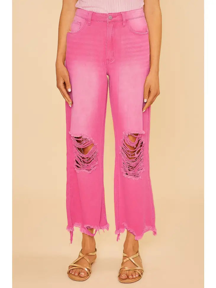 Poppin Pink Distressed Jeans