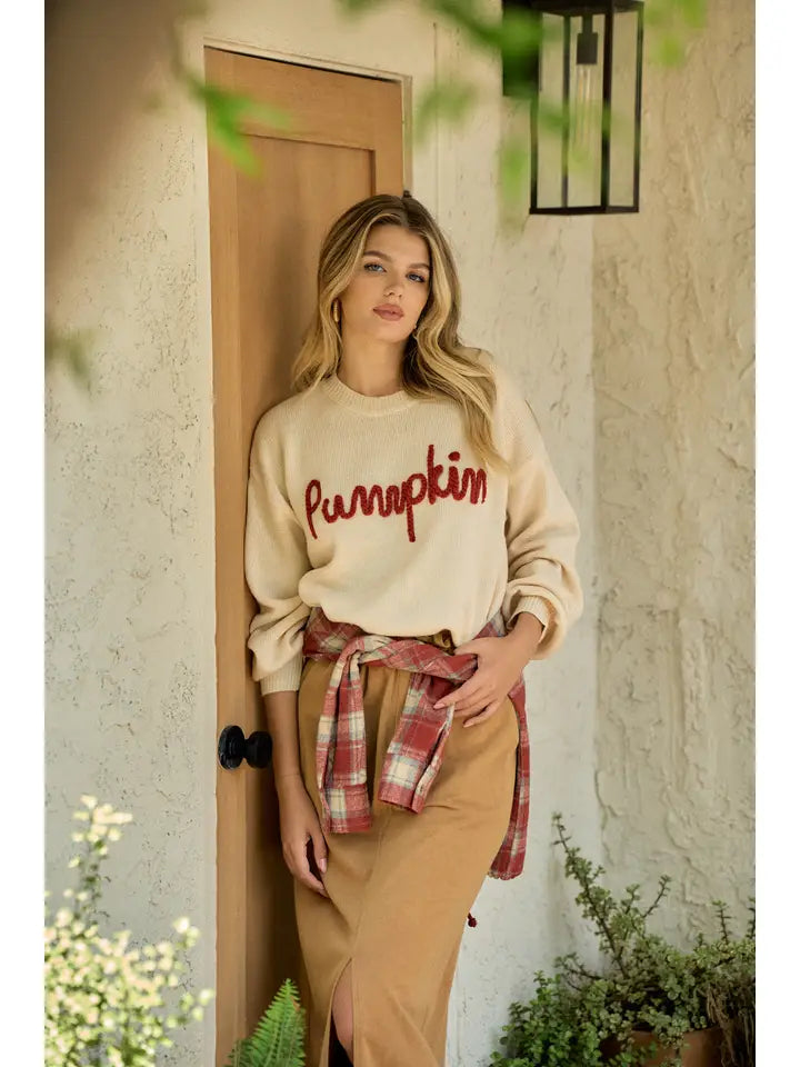 Pumpkin Embroidered Sweater