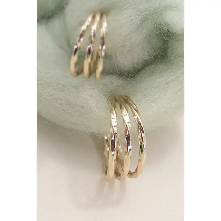 Gold Hammered Triple Hoop Earring