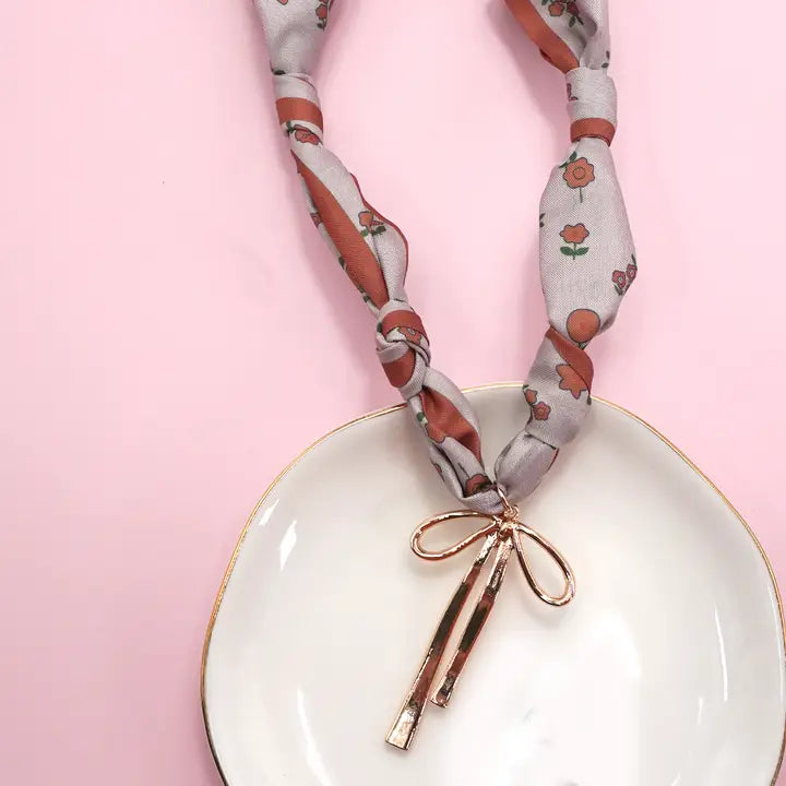 Vintage Flower Scarf Charm Necklace