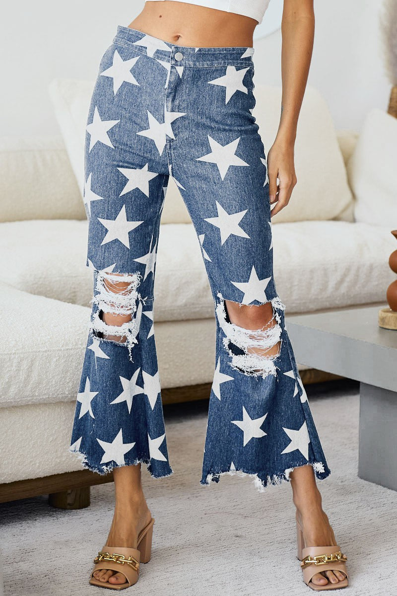 Stunning Star Distressed Flare Jeans