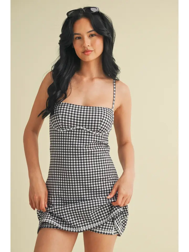 Gingham Print Sweetheart Dress