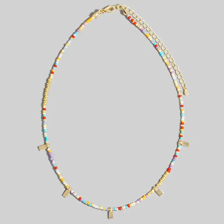 Rectangle Station Charms Seed Beaded Necklace