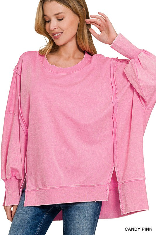 Candy Pink Acid Wash Sweatshirt