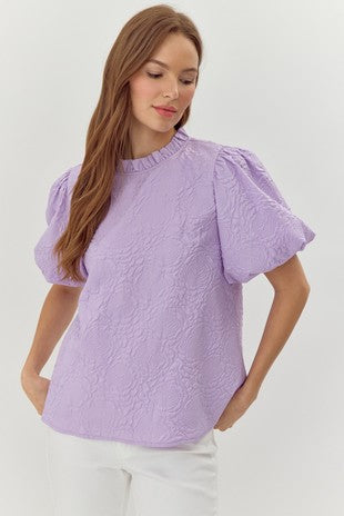 Textured Short Puffed Sleeves Top