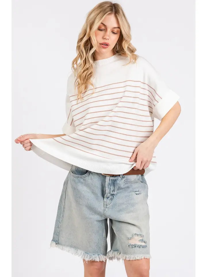 Striped Crewneck Dolman Sleeve Top