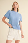 Knit Puffed Sleeves Knit Top With Crochet