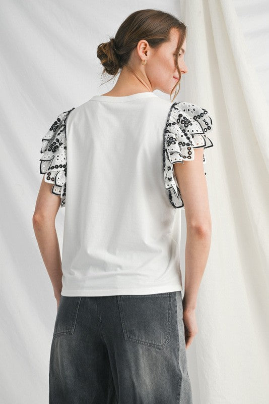 Layered Eyelet Cap Sleeve Knit Top