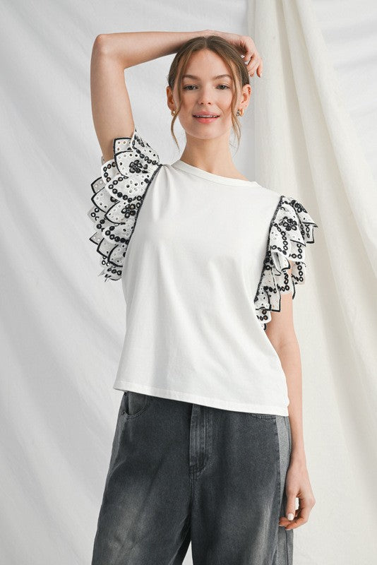 Layered Eyelet Cap Sleeve Knit Top