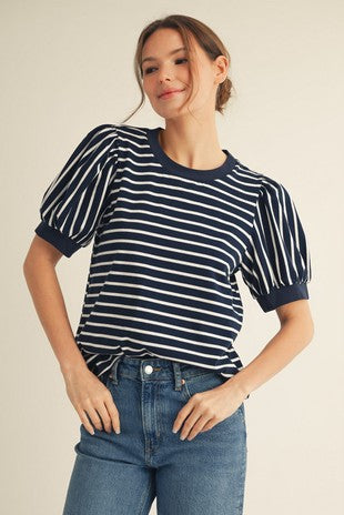 Puff Sleeves Lovely Stripe Top