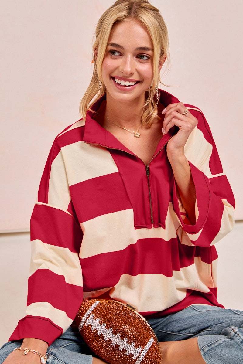 Gameday Oversized Striped Quarter Zip