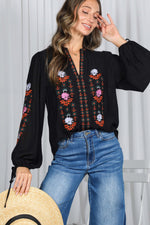 Puff Sleeve Embroidered Top