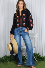 Puff Sleeve Embroidered Top