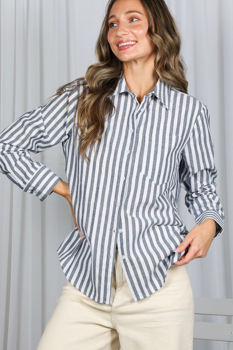 Grey & White Button Up