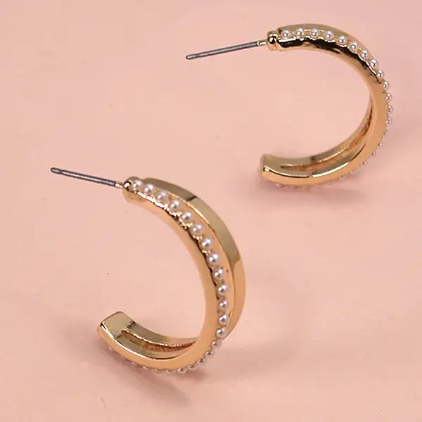 Double Row Pearl and Gold Hoop