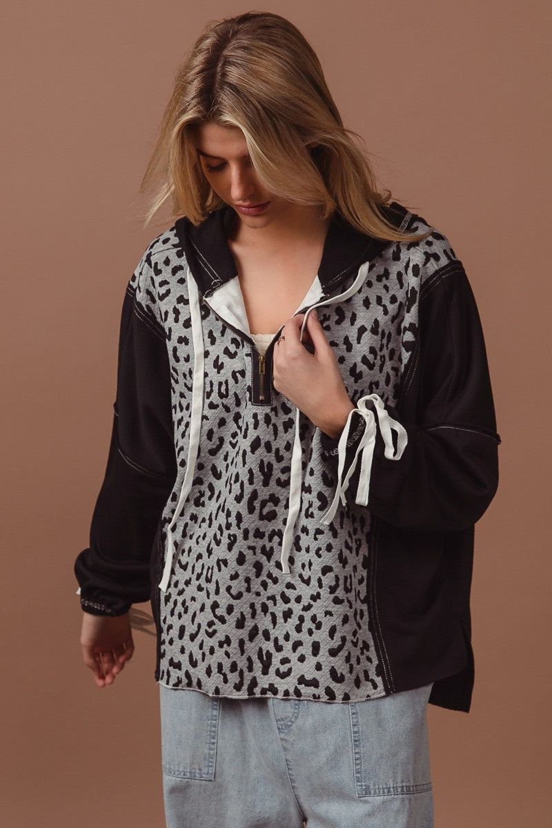 Leopard and Black Oversized Hoodie