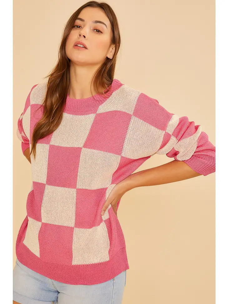 Candy Pink Checkered Sweater