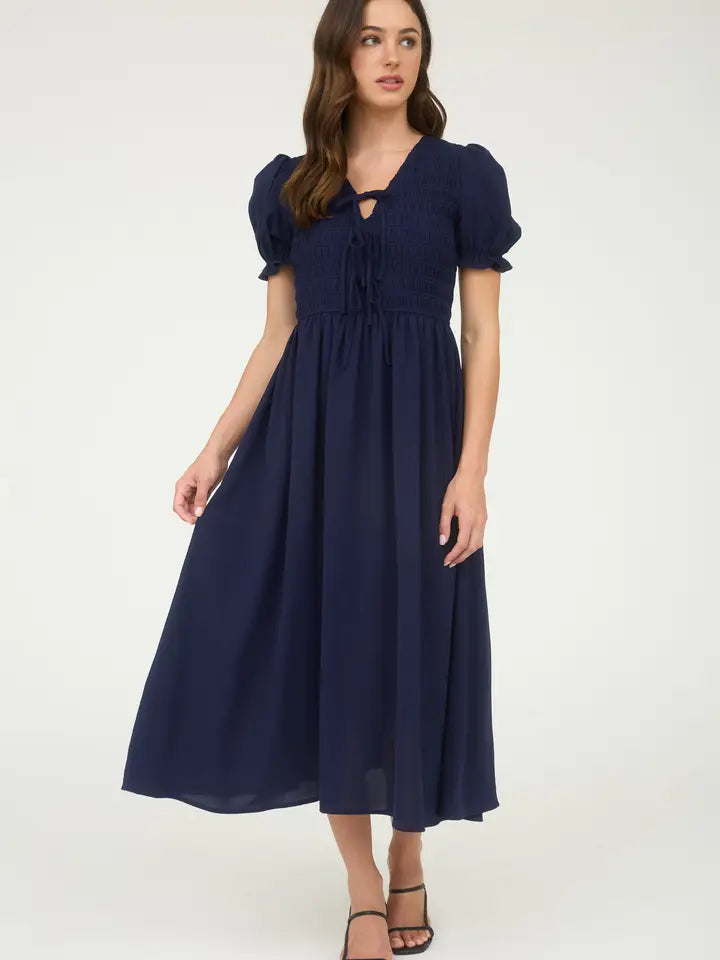 Front Tie Smocked Dress