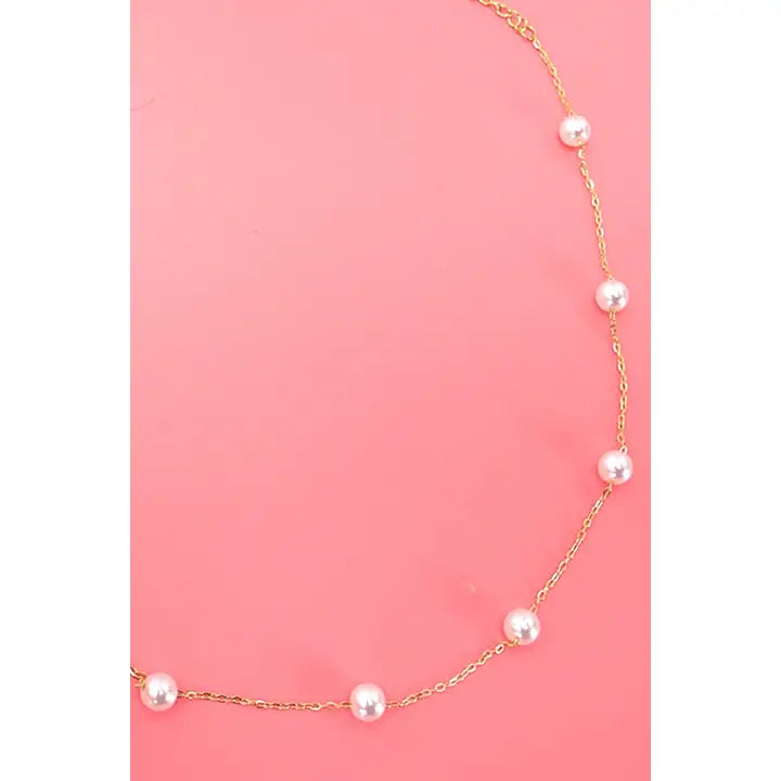 Titanium Steel Non-Tarnish Pearl Station Necklace