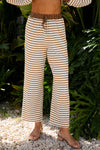 Khaki Stripe Collared Pullover Top and Drawstring Pant Set