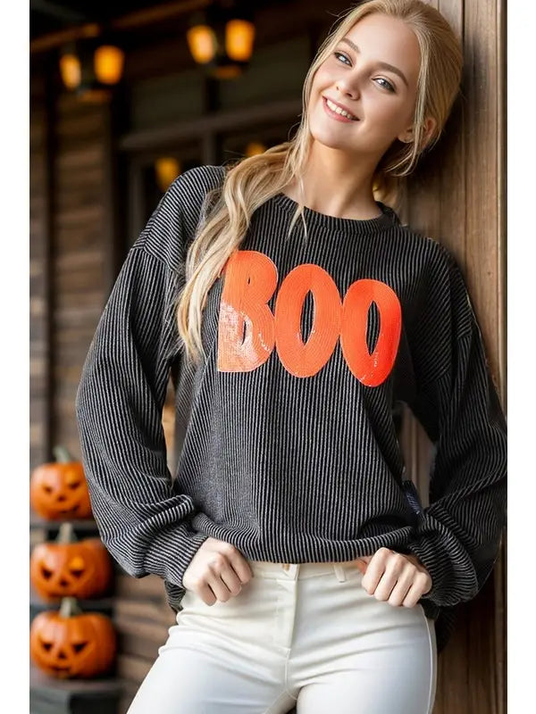 Sequin Halloween "BOO" Top