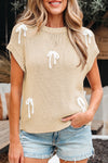 Parchment Bowknot Applique Cap Sleeve Sweater