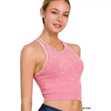 Ribbed Padded Acid Wash Top