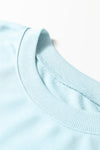 Mist Blue Drop Shoulder Puff Sleeve Crop Pullover Drawstring Wide Leg Pants Set
