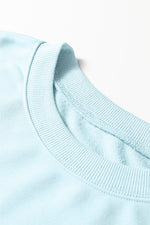 Mist Blue Drop Shoulder Puff Sleeve Crop Pullover Drawstring Wide Leg Pants Set