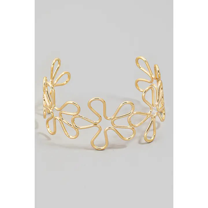 Metallic Wire Flower Cuff Bracelet