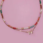 Multi Beaded Bow Charm Necklace