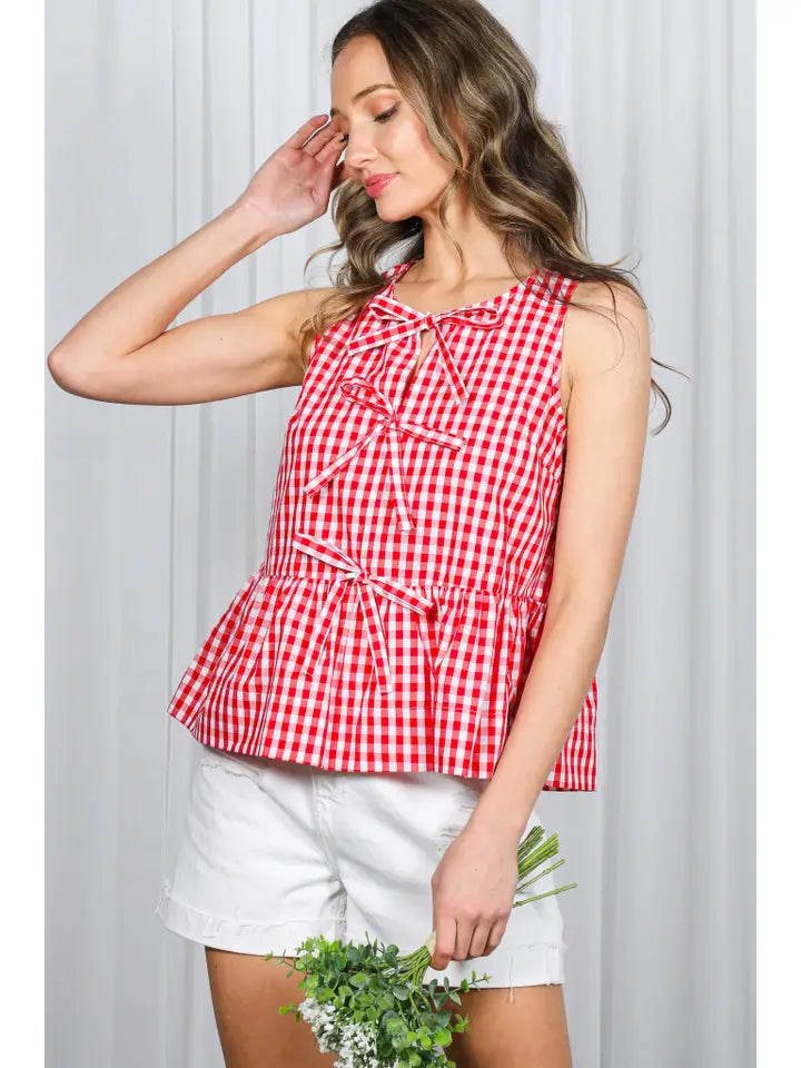 Gingham Tie Top