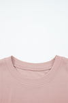 Light Pink Drop Shoulder Puff Sleeve Crop Pullover Drawstring Wide Leg Pants Set