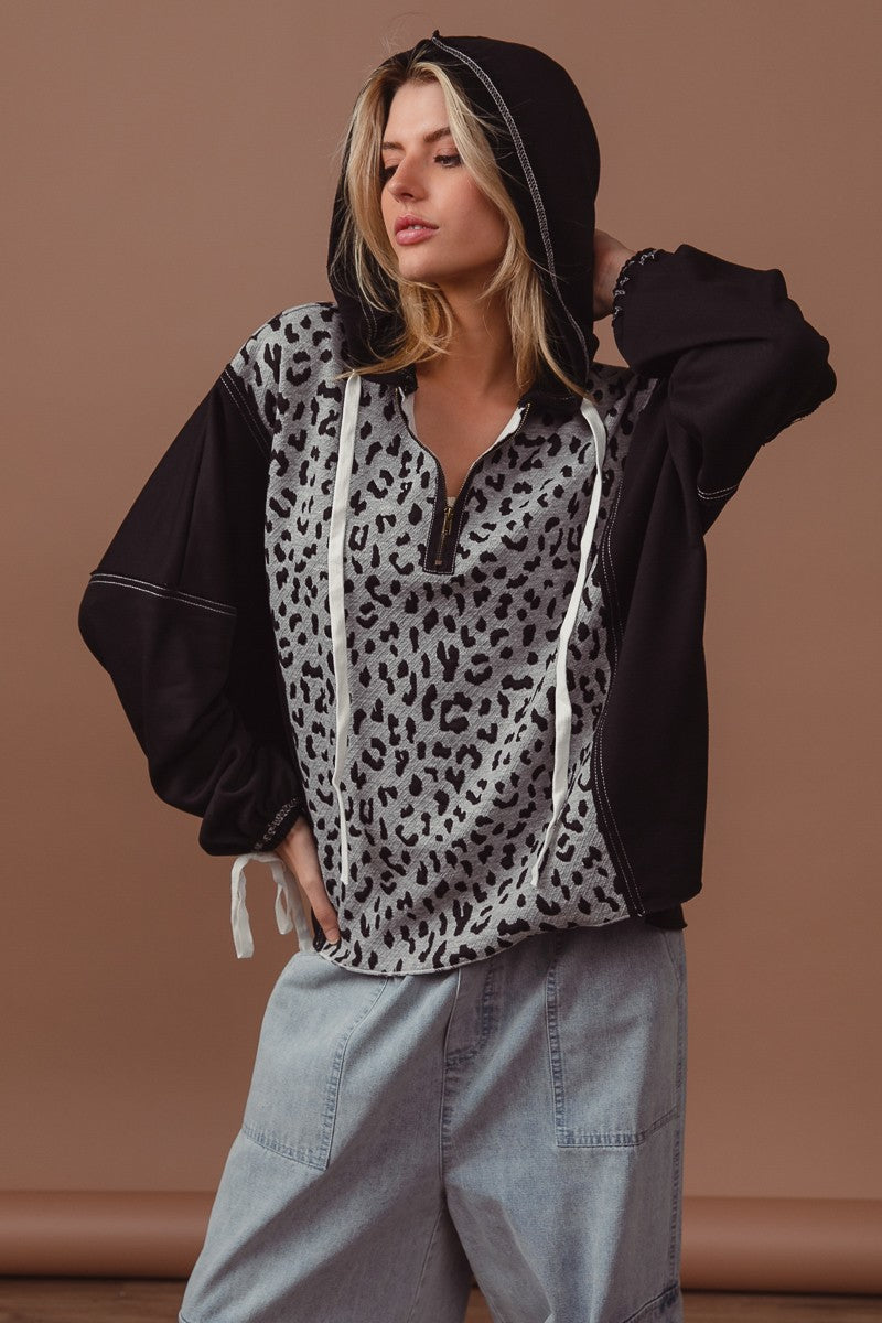 Leopard and Black Oversized Hoodie