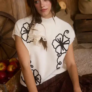 Floral Trim Sweater