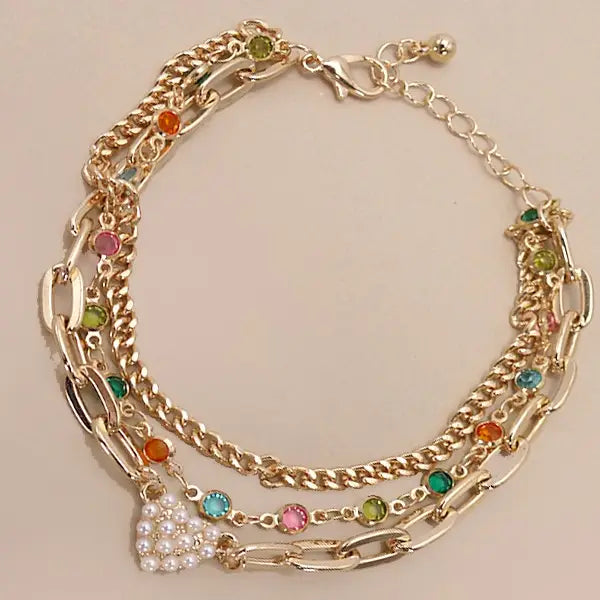 Pearl Heart Multi Charm Bracelet