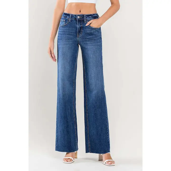 Kerbie Wide Leg Raw Hem Jeans