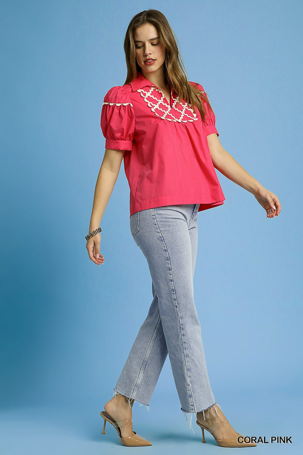 Coral Puff Sleeve Top