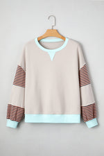Jet Stream Striped Colorblock Patchwork Drop Shoulder Sweatshirt