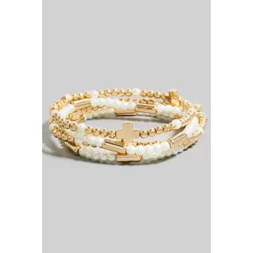 Cross Charms Pearl Beaded Bracelet Set