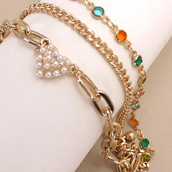 Pearl Heart Multi Charm Bracelet