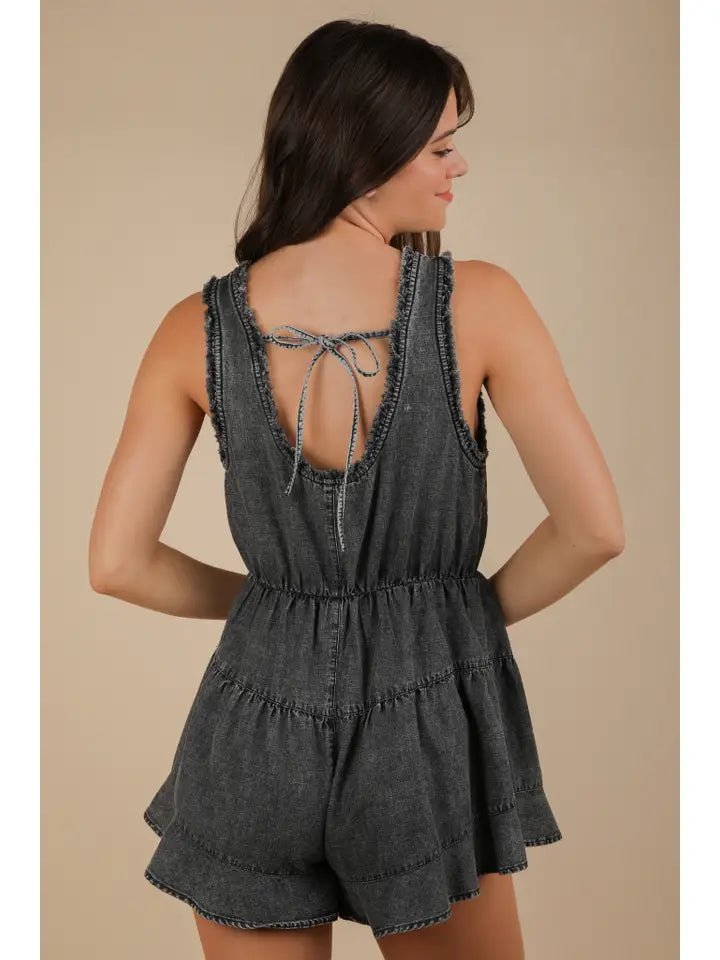 Denim Frayed Romper