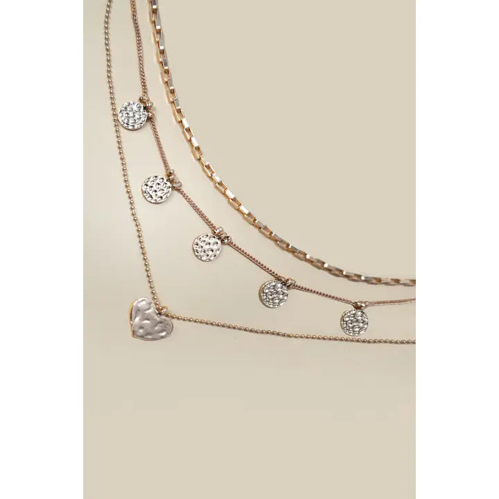 Multi Layer Hammered Disc Heart Necklace
