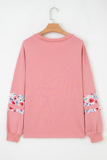 Peach Blossom Floral Applique Baggy Pullover Sweatshirt