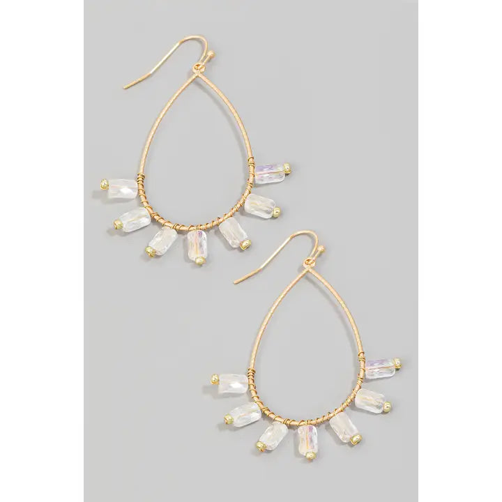 Rectangle Rhinestone Beaded Tear Dangle Earrings