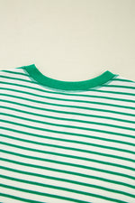 Bright Green Striped Exposed Seam Patchwork Loose Pullover Top