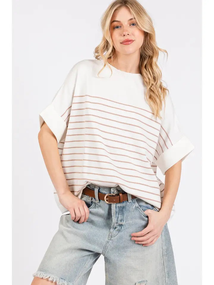 Striped Crewneck Dolman Sleeve Top