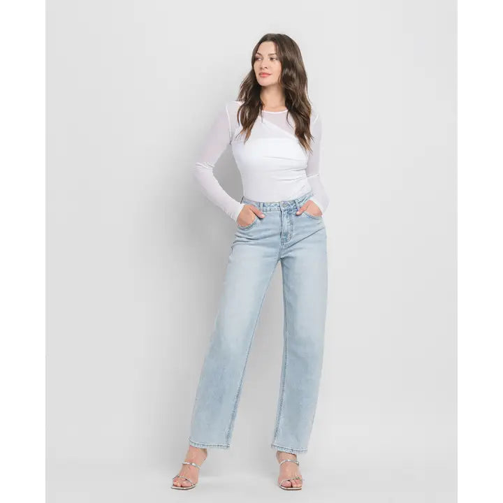 Teal High Rise Barrel Jean