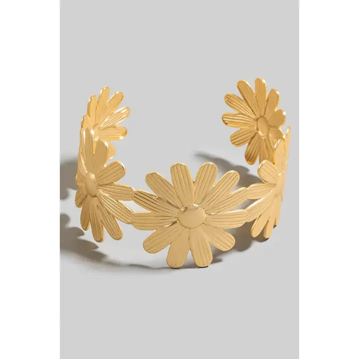 Matte Metallic Flower Link Cuff Bracelet