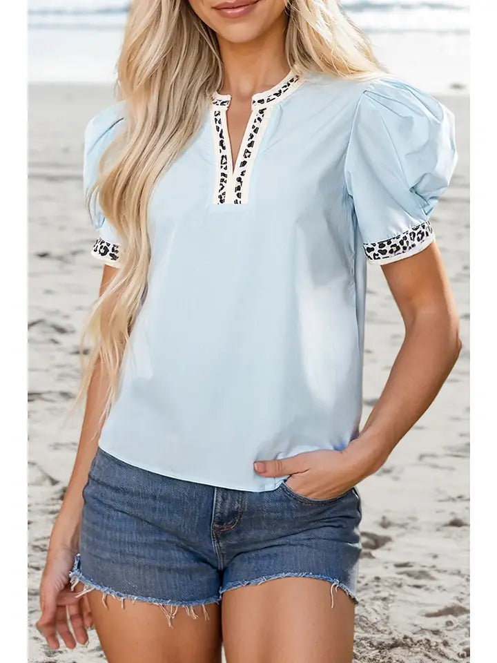 Leopard Puff Sleeve Top